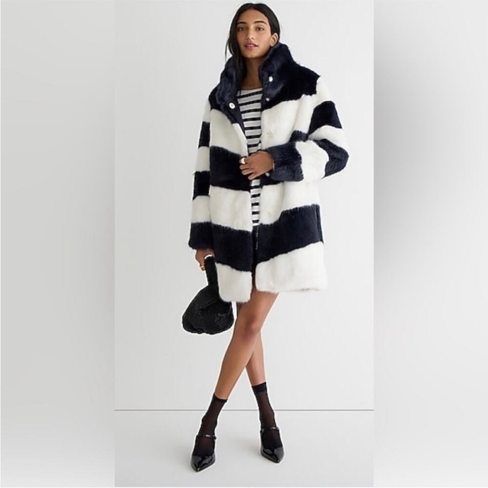 J Crew Collection Striped faux-fur topcoat coat in stripe size XS